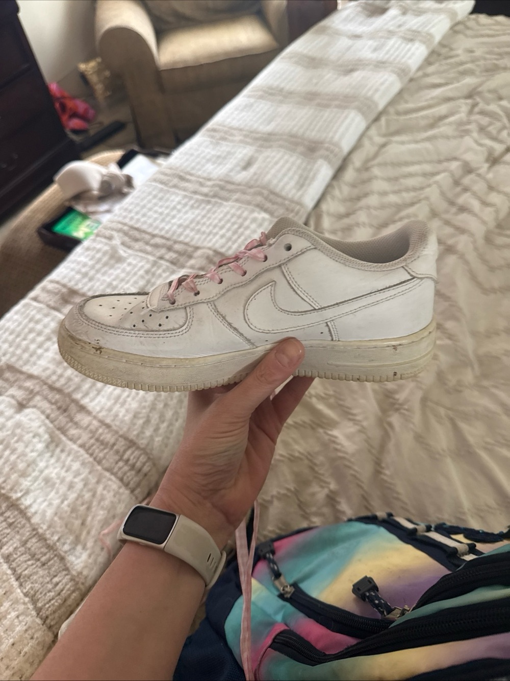 Nike White Kids Sneakers with Pink Laces